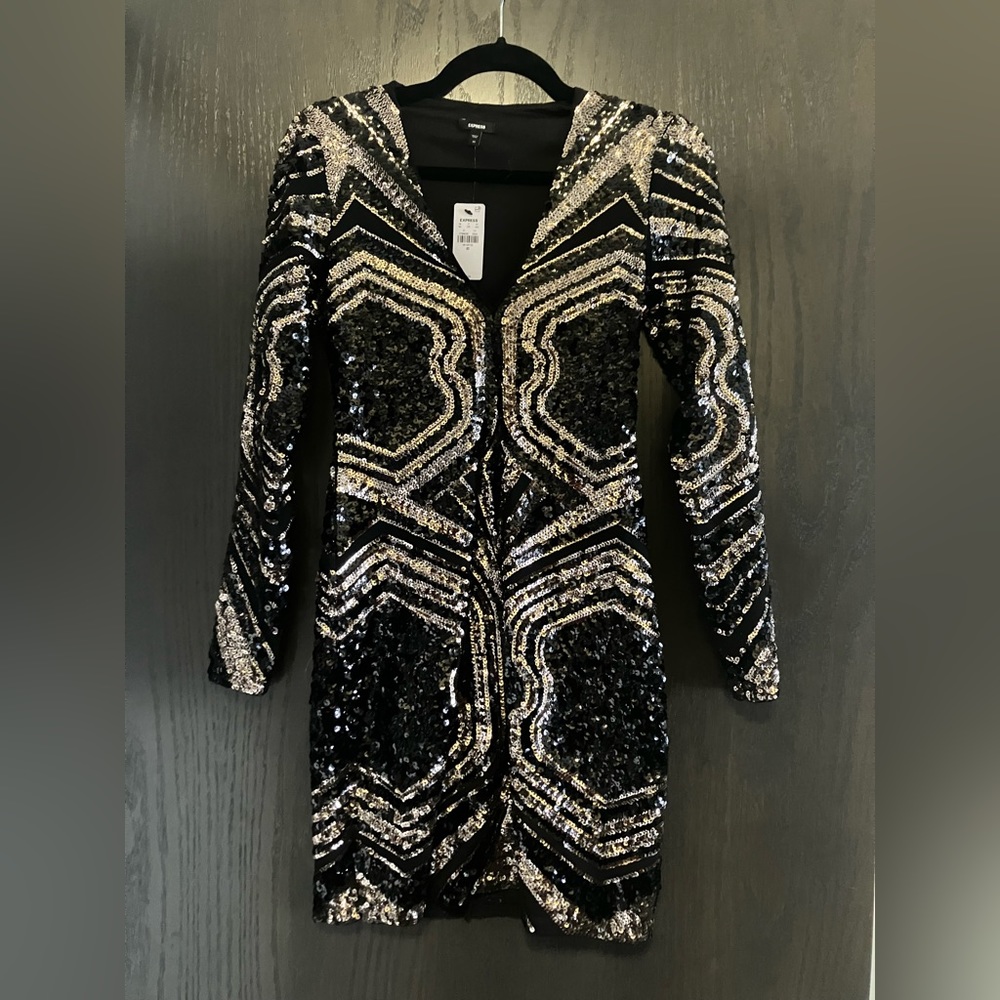 Black and Gold Sequin Express Dress XS midi
